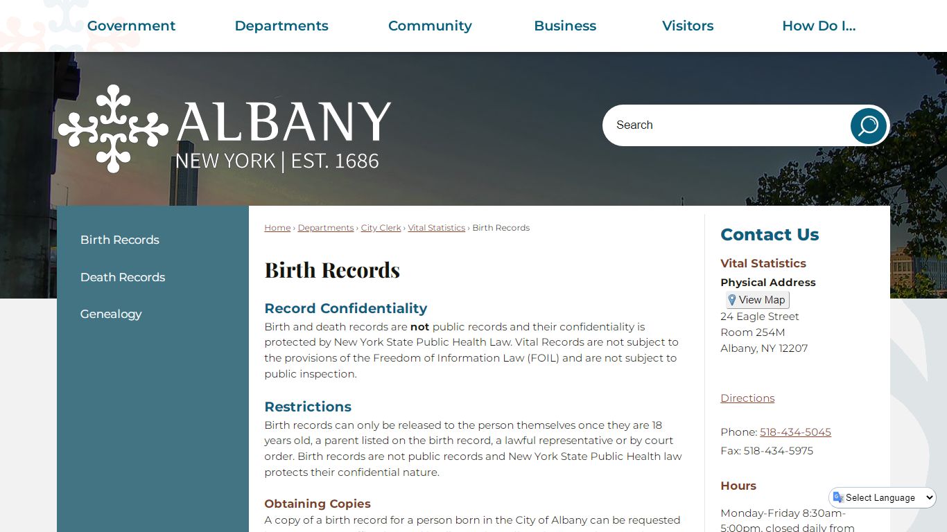 Birth Records | Albany, NY